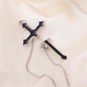 Gothic Black Cross Earring With Chain